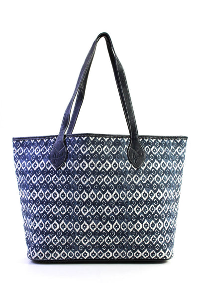 Joie Womens Canvas Leather Top Handles Open Large Tote Bag Navy Handbag