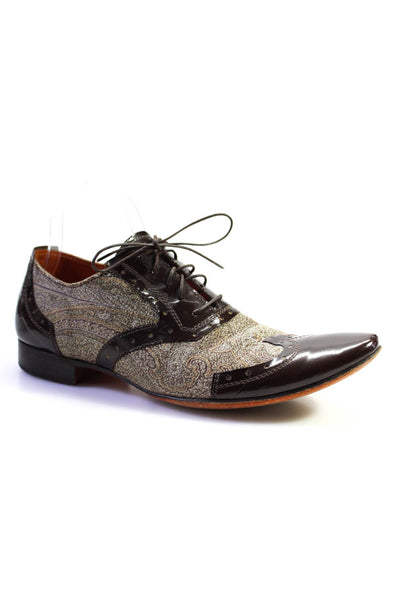 Etro Mens Patent Leather Paisley Lace Up Oxfords Dress Shoes Brown Size 42 9
