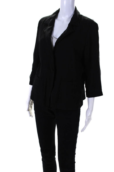Eileen Fisher Womens 3/4 Sleeved Collared Two Button Blazer Jacket Black Size M