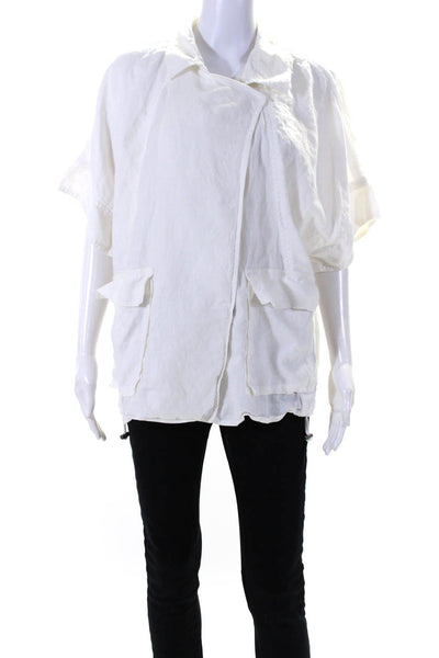 Eileen Fisher Womens Snap Closure Short Sleeved Chef Coat Blouse White Size M