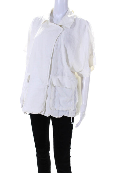 Eileen Fisher Womens Snap Closure Short Sleeved Chef Coat Blouse White Size M