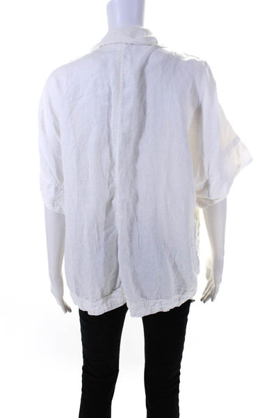 Eileen Fisher Womens Snap Closure Short Sleeved Chef Coat Blouse White Size M