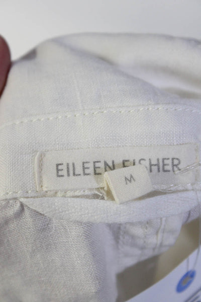 Eileen Fisher Womens Snap Closure Short Sleeved Chef Coat Blouse White Size M
