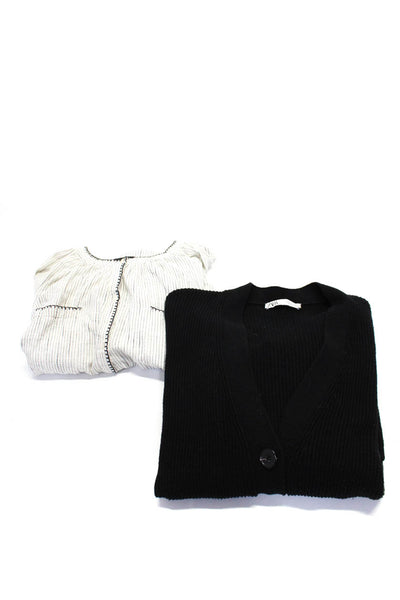Zara Womens Long Sleeve Sweater Cardigan Button Up Top Black Ivory Size M Lot 2