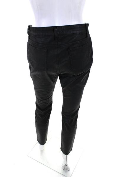 Eileen Fisher Womens Coated Denim Zip Up Straight Leg Pants Black Size 6P