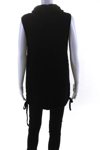 Autumn Cashmere Wimens Ribbed Knit Cowl Neck Lace Up Sweater Top Black Size XS