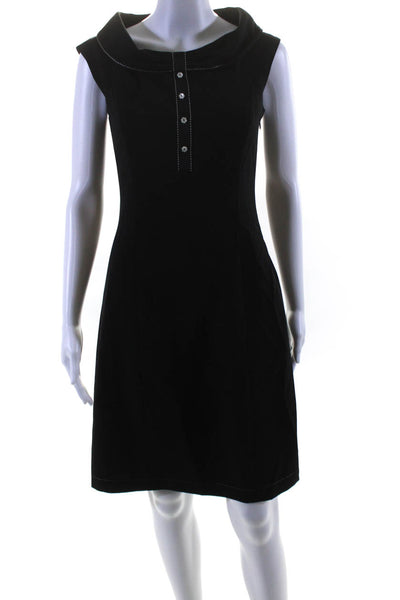 Elie Tahari Womens Floral Buttoned Collared Sleeveless Darted Dress Black Size 2