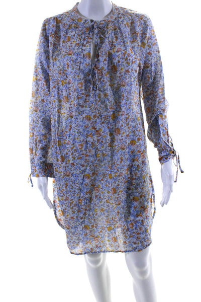 J Crew Womens Cotton Floral Print Cut Out Split Hem Mini Shift Dress Blue Size S