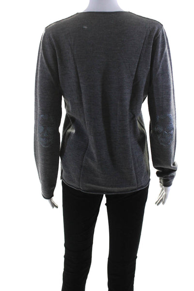 Zadig Womens Merino Wool Skull Elbow Long Sleeve Knit Shirt Heather Gray Size M