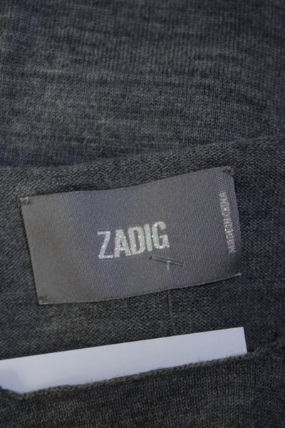 Zadig Womens Merino Wool Skull Elbow Long Sleeve Knit Shirt Heather Gray Size M