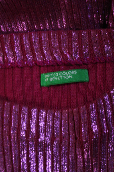 United Colors of Benetton Womens Ribbed Shell Sweater Pink Wool Size Small