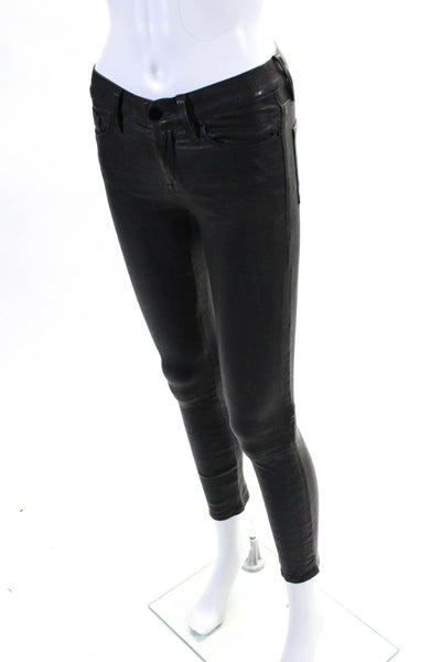 Frame Denim Womens Leather Low-Rise Lined Skinny Leg Ankle Jeans Black Size 24