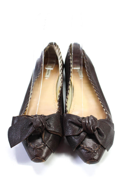 Miu Miu Womens Leather Knotted Bow Pointed Toe Loafer Flats Brown Size 5US 35EU