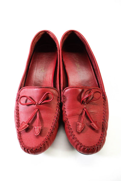 Bay Studio Womens Philly Leather Flat Bow Accent Moccasin Loafers Red Size 7.5