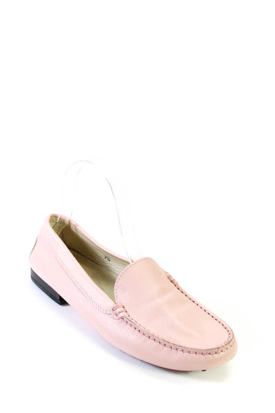 Tods Womens Leather Low Heeled Slip On Moccasin Loafers Light Pink Size 7.5