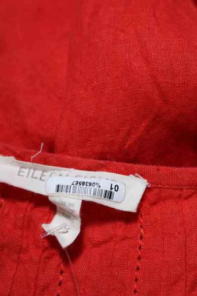 Eileen Fisher Womens Linen Scoop Neck Sleeveless Mini Dress Red Size PS