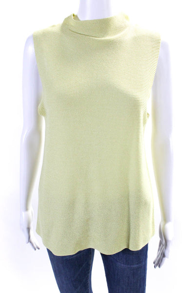 Eileen Fisher Womens Knit High Neck Sleeveless Pullover Blouse Top Green Size M