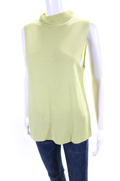Eileen Fisher Womens Knit High Neck Sleeveless Pullover Blouse Top Green Size M