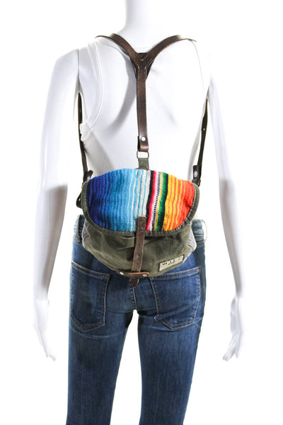 Will Leather Goods  Leather Trim Striped Adjustable Backpack Multicolor Size S