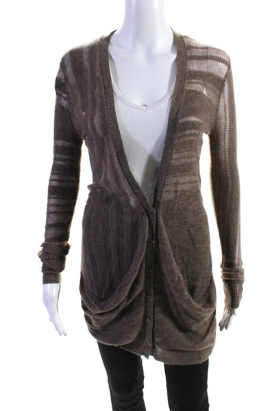 Jen Kao Womens Thin Knit V Neck Button Up Cardigan Sweater Brown Cashmere XS