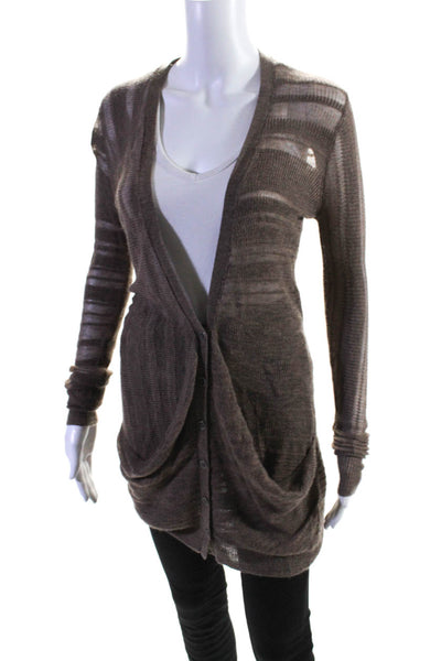 Jen Kao Womens Thin Knit V Neck Button Up Cardigan Sweater Brown Cashmere XS