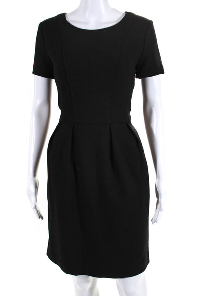 Shoshanna Womens Pleated Short Sleeve Knee Length Zip Up Dress Black Size 6