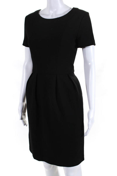 Shoshanna Womens Pleated Short Sleeve Knee Length Zip Up Dress Black Size 6