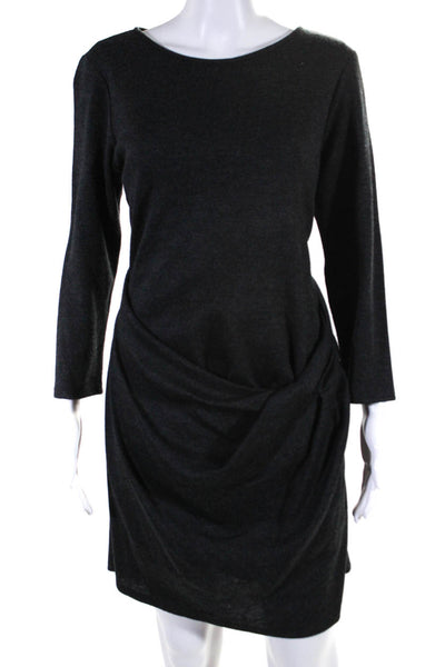Shoshanna Womens Wool Blend Stretch Asymmetrical Long Sleeve Dress Gray Size 8