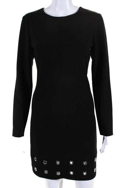 Shoshanna Womens Grommet Detail Round Neck Long Sleeve Zip Up Dress Black Size 6