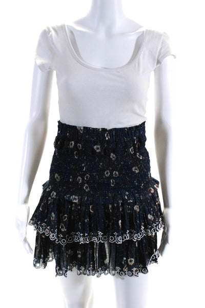 Etoile Isabel Marant Womens Navy Cotton Floral Smocked Tiered Skirt Size 38