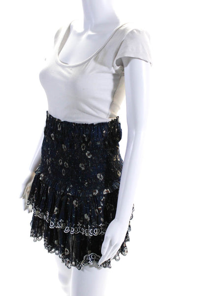 Etoile Isabel Marant Womens Navy Cotton Floral Smocked Tiered Skirt Size 38