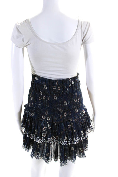 Etoile Isabel Marant Womens Navy Cotton Floral Smocked Tiered Skirt Size 38