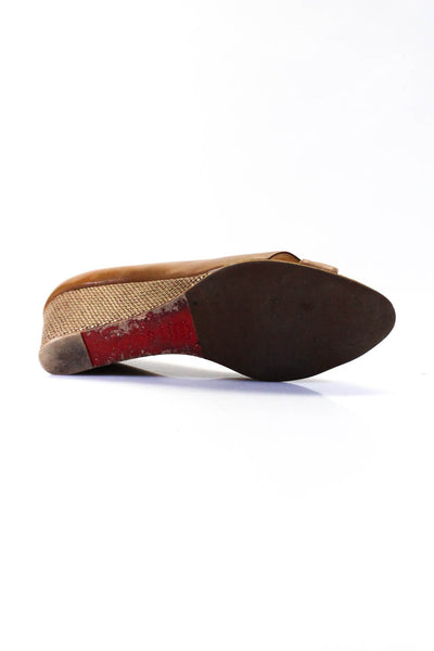 Christian Louboutin Women's Open Toe Leather Wedge Heel Shoe Camel Size 11