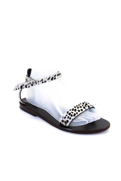 K.Jacques St. Tropez Womens White Cow Hair Printed Flat Sandals Shoes Size 7