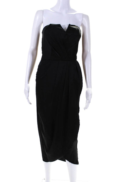 Yumi Kim Womens Pleated Side Slit Zip Up Midi Strapless Dress Black Size S