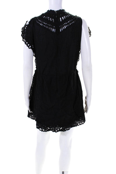 IRO Womenes Embroidered Cut Out Short Sleeve Zip Up Mini Dress Black Size 38
