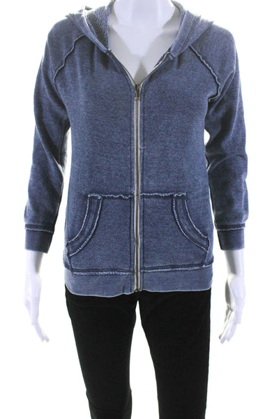 Vintage Havana Womens Long Sleeves Full Zipper Hoodie Blue Cotton Size Large