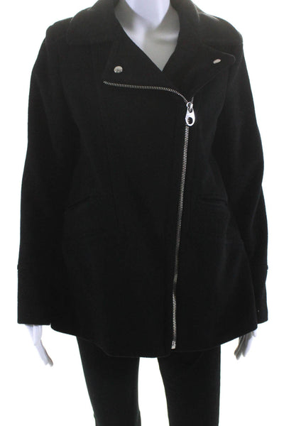 Calvin Klein Womens Wool Blend Collared Long Sleeve Zip Up Jacket Black Size S