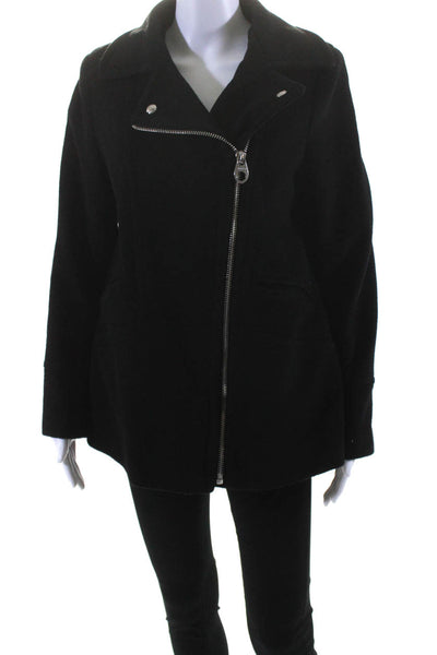 Calvin Klein Womens Wool Blend Collared Long Sleeve Zip Up Jacket Black Size S