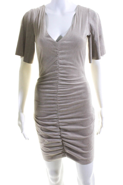 Zara Basic Womens Faux Suede Ruched Short Sleeve Dress Beige Size XS S Lot 2