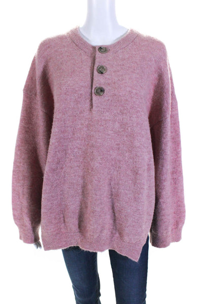 Nanushka Womens Oversize Crew Neck Henley Pullover Sweater Pink Size Small