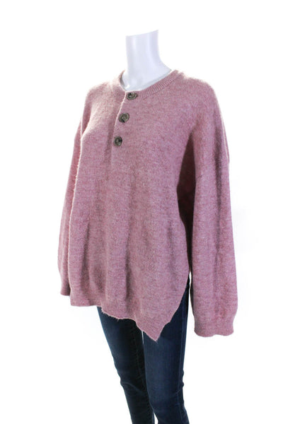 Nanushka Womens Oversize Crew Neck Henley Pullover Sweater Pink Size Small