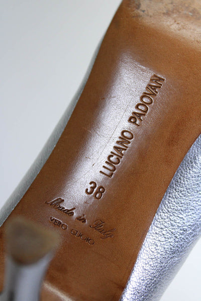 Luciano Padovan Womens Metallic Leather Rhinestone Peep Toe Pumps Silver 38 8