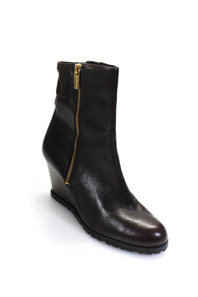 Michael Michael Kors Womens Side Zip Leather Wedge Ankle Boots Brown Size 8.5