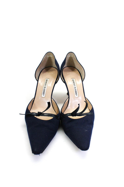 Manolo Blahnik Women's Pointed Toe Bow Cutout Stiletto Shoe Navy Blue Size11