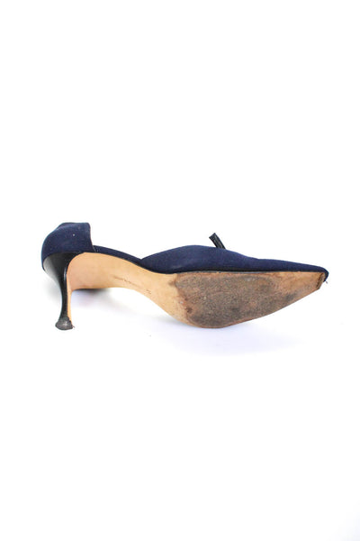 Manolo Blahnik Women's Pointed Toe Bow Cutout Stiletto Shoe Navy Blue Size11