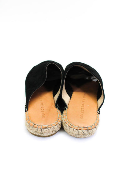 Selected Femme Women's  Slip-On Espadrille Suede Mules Sandals Black Size 10