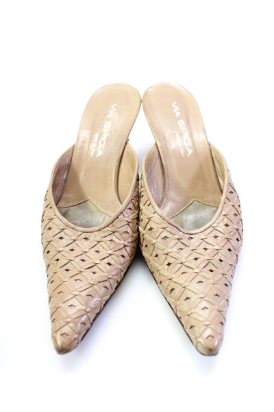 Via Spiga Womens Woven Leather Point Toe Mid Heel Mules Pumps Beige Size 6