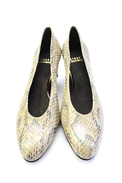 Stuart Weitzman Womens Faux Snakeskin Slim Heel Slip On Pumps Brown Size 8