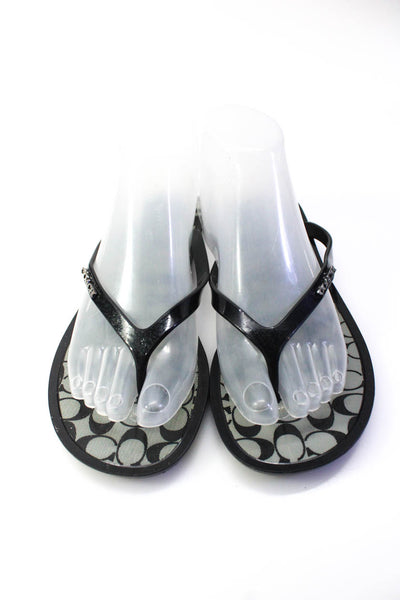 Coach Womens Monogram Insole Jelly Flip Flops Sandals Black Gray Size 6